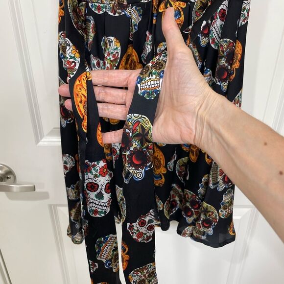 Iska London retro punk goth skeleton sugar skull black dress size 12 - Picture 5 of 11